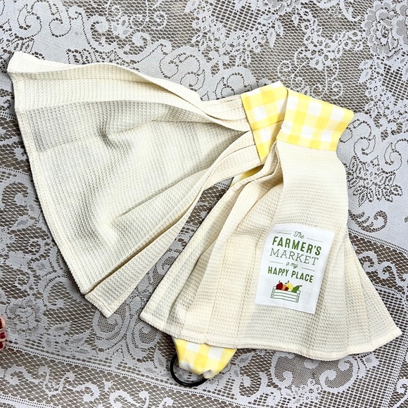 DEMDACO |🍎🍋Farmer’s Market is My Happy Place Yellow Plaid Long Kitchen Towel - Picture 8 of 8